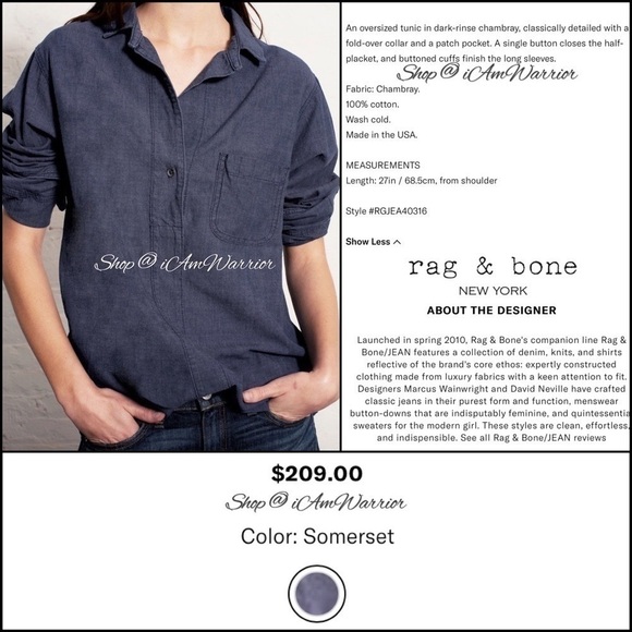 Rag & Bone NWT oversized chambray pullover top *shop@iamwarrior - Picture 4 of 10